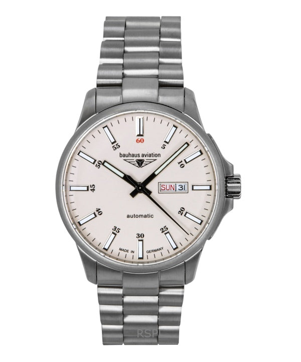 Orologio da uomo Bauhaus Aviation in titanio con quadrante beige automatico 2866M5 100M