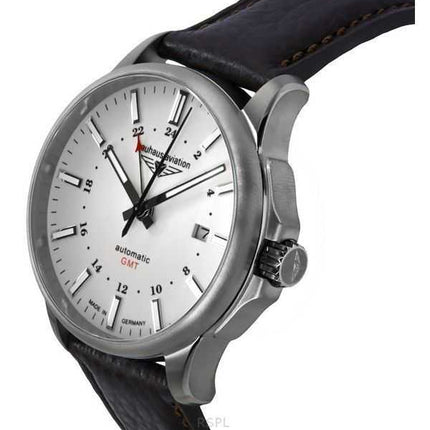 Orologio da uomo Bauhaus Aviation GMT con cinturino in pelle, quadrante beige completamente luminoso, automatico 28685 100M