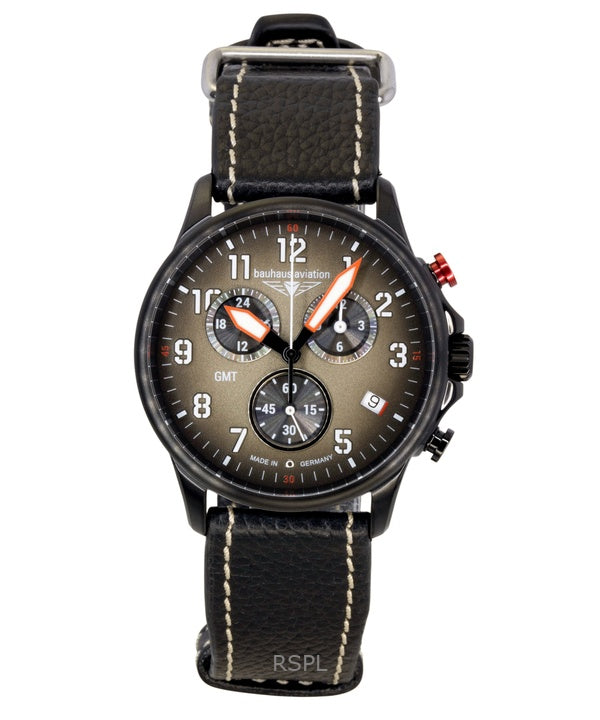 Orologio da uomo Bauhaus Aviation Chronograph con cinturino in pelle e quadrante marrone al quarzo 28861 100M