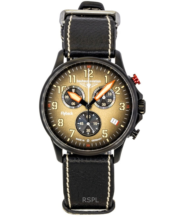 Orologio da uomo Bauhaus Aviation Flyback Chronograph con cinturino in pelle e quadrante marrone al quarzo 28885 100M