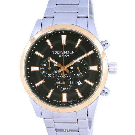 Orologio da uomo con cronografo indipendente in acciaio inossidabile con quadrante nero al quarzo BA4-124-51.G 100M