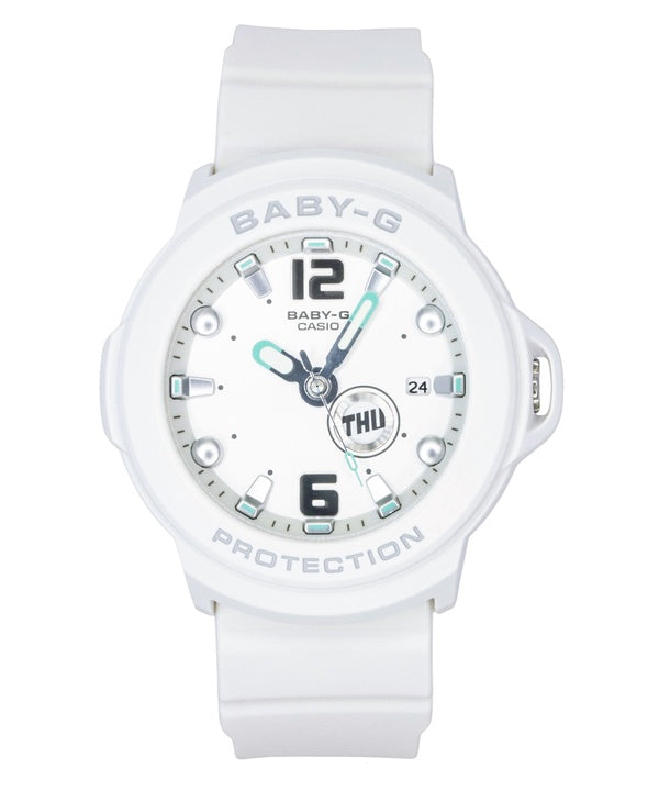 Orologio da donna Casio Baby-G Plus analogico con quadrante bianco in resina, movimento al quarzo, modello BGA-15K-7A, impermeabile fino a 100 metri, con custodia convertibile.