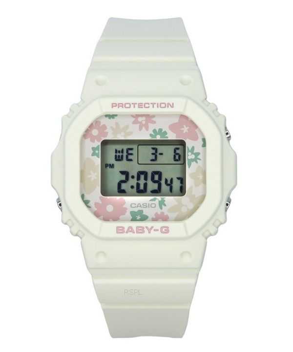 Casio Baby-G Retro Flower Field Orologio da donna digitale con cinturino in resina bianca al quarzo BGD-565RP-7 100M