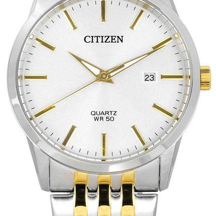 Orologio da uomo Citizen con quadrante champagne bicolore in acciaio inossidabile al quarzo BI5006-81P