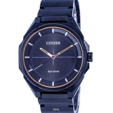 Orologio da uomo Citizen minimalista in acciaio inossidabile con quadrante nero Eco-Drive BJ6538-87E 100M