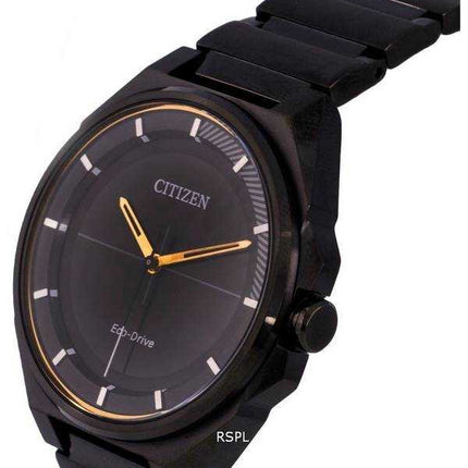 Orologio da uomo Citizen minimalista in acciaio inossidabile con quadrante nero Eco-Drive BJ6538-87E 100M