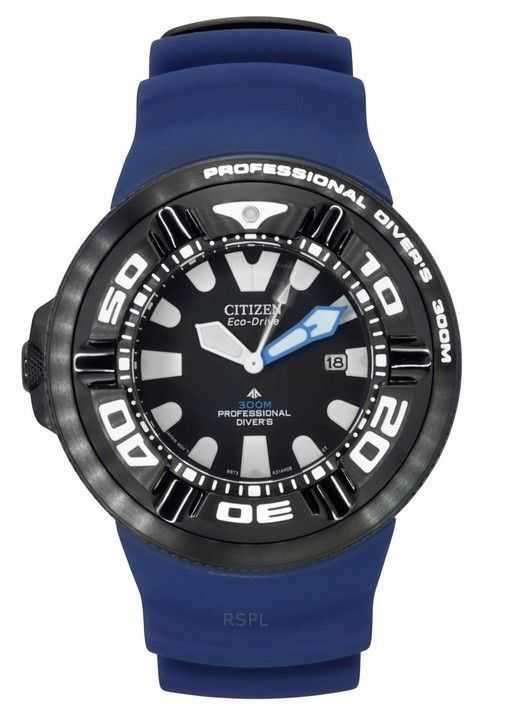 Orologio da uomo Citizen Promaster PU Strap Black Dial Eco-Drive Diver&#39;s BJ8055-04E 300M