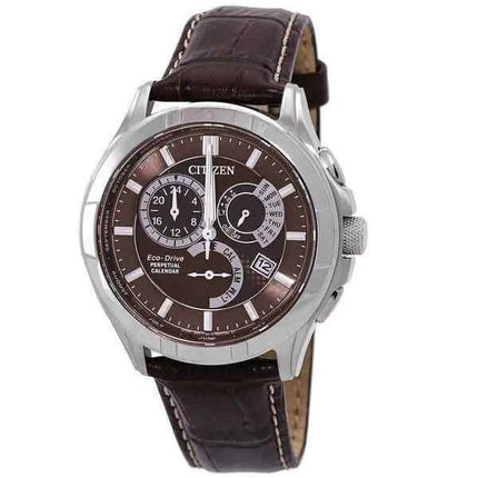 Orologio da uomo Citizen Eco-Drive Perpetual GMT cinturino in pelle quadrante marrone BL8160-07X 100M