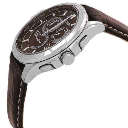 Orologio da uomo Citizen Eco-Drive Perpetual GMT cinturino in pelle quadrante marrone BL8160-07X 100M