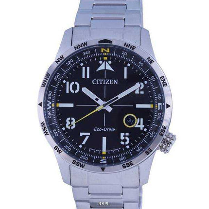 Orologio da uomo Citizen Aviator Eco-Drive in acciaio inossidabile quadrante nero BM7550-87E 100M da uomo