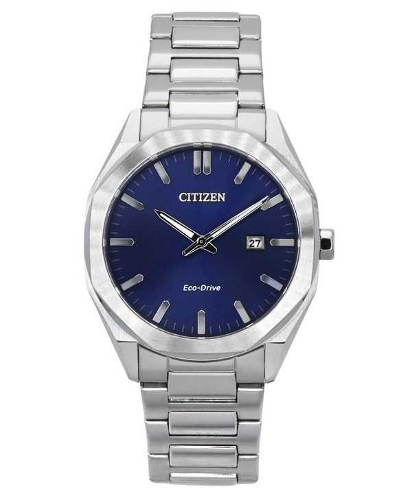 Orologio da uomo Citizen Eco-Drive in acciaio inossidabile con quadrante blu scuro BM7600-81L 100M