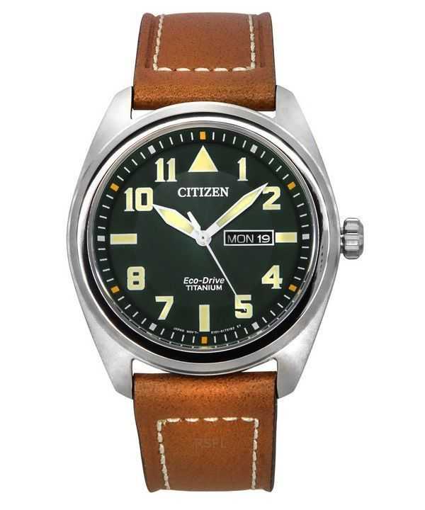 Orologio da uomo Citizen Eco-Drive Super Titanium cinturino in pelle quadrante verde BM8560-11X 100M