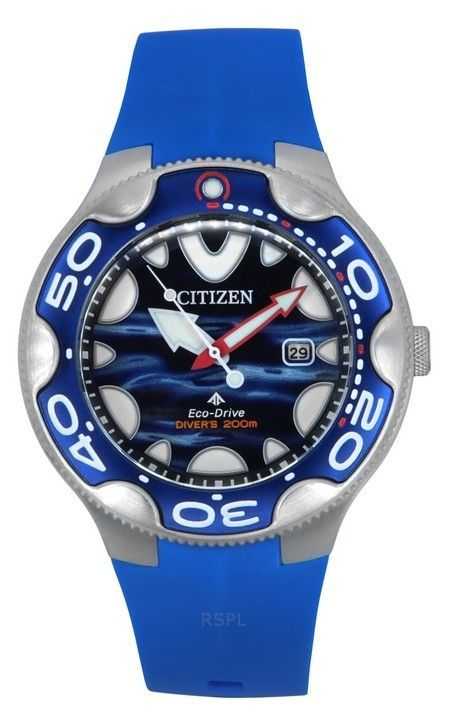 Orologio da uomo Citizen Promaster PU Strap Blue Dial Eco-Drive Diver&#39;s BN0238-02L 200M