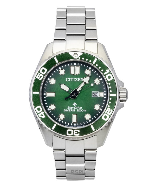 Orologio da uomo Citizen Promaster Marine Eco-Drive Diver&#39;s BN0269-50W 200M in acciaio inossidabile con quadrante verde