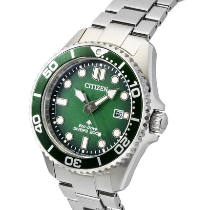 Orologio da uomo Citizen Promaster Marine Eco-Drive Diver&#39;s BN0269-50W 200M in acciaio inossidabile con quadrante verde