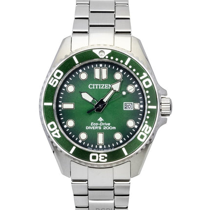 Orologio da uomo Citizen Promaster Marine Eco-Drive Diver&#39;s BN0269-50W 200M in acciaio inossidabile con quadrante verde