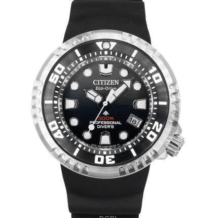 Orologio da uomo Citizen Promaster Eco-Drive Diver&#39;s BN1024-01E 300M con cinturino in gomma e quadrante nero