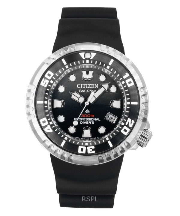 Orologio da uomo Citizen Promaster Eco-Drive Diver&#39;s BN1024-01E 300M con cinturino in gomma e quadrante nero