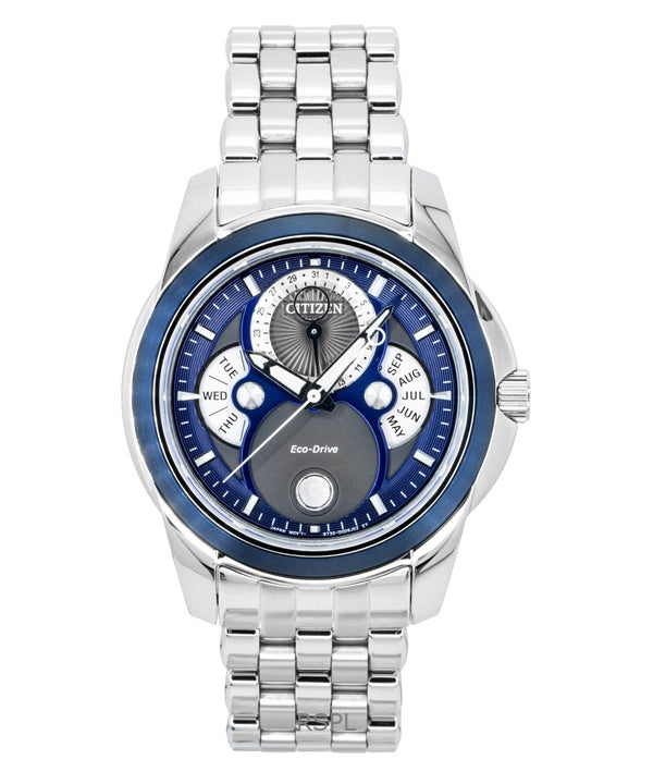 Orologio da uomo Citizen Calendrier Moon Phase in acciaio inossidabile con quadrante blu Eco-Drive BU0088-51H 100M