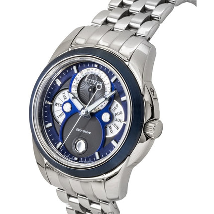 Orologio da uomo Citizen Calendrier Moon Phase in acciaio inossidabile con quadrante blu Eco-Drive BU0088-51H 100M