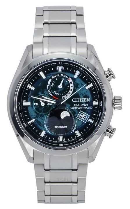 Orologio da uomo Citizen Radiocontrollato con fasi lunari Super Titanium Green Dial Eco-Drive BY1010-81X 100M