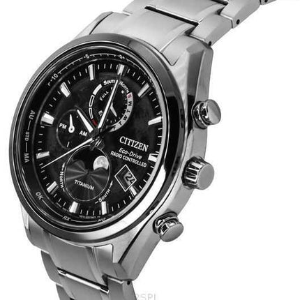 Orologio da uomo Citizen Tsuki-Yomi Radiocontrollato con fasi lunari Super Titanium quadrante nero Eco-Drive BY1018-80E 100M