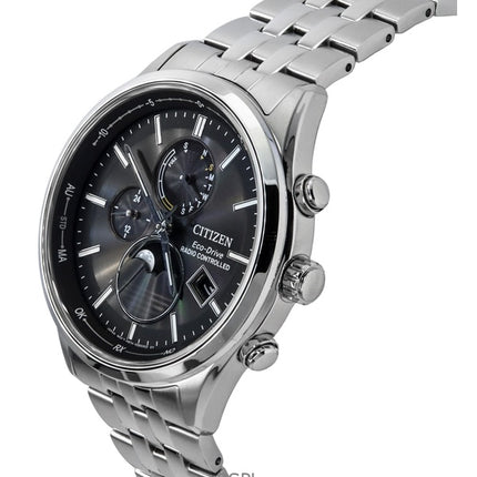 Orologio da uomo Citizen Eco-Drive Radiocontrollato con fasi lunari, quadrante nero in acciaio inossidabile BY1030-50E, 100M