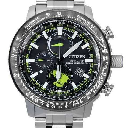 Orologio da pilota da uomo Citizen Promaster Geo Trekker in acciaio inossidabile con quadrante nero Eco-Drive BY3006-53E 200M