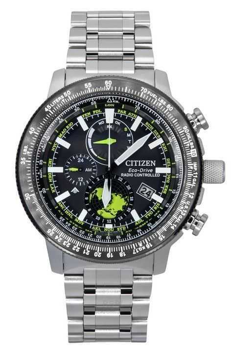 Orologio da pilota da uomo Citizen Promaster Geo Trekker in acciaio inossidabile con quadrante nero Eco-Drive BY3006-53E 200M