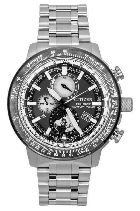 Orologio da pilota da uomo Citizen Promaster Geo Trekker in acciaio inossidabile con quadrante grigio Eco-Drive BY3006-53H 200M