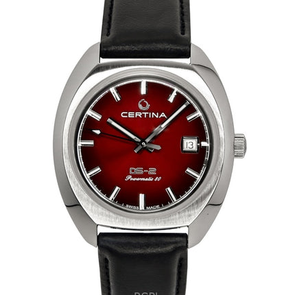 Certina DS-2, orologio da uomo subacqueo automatico con cinturino in pelle e quadrante rosso, C024.407.17.421.00, 200 m