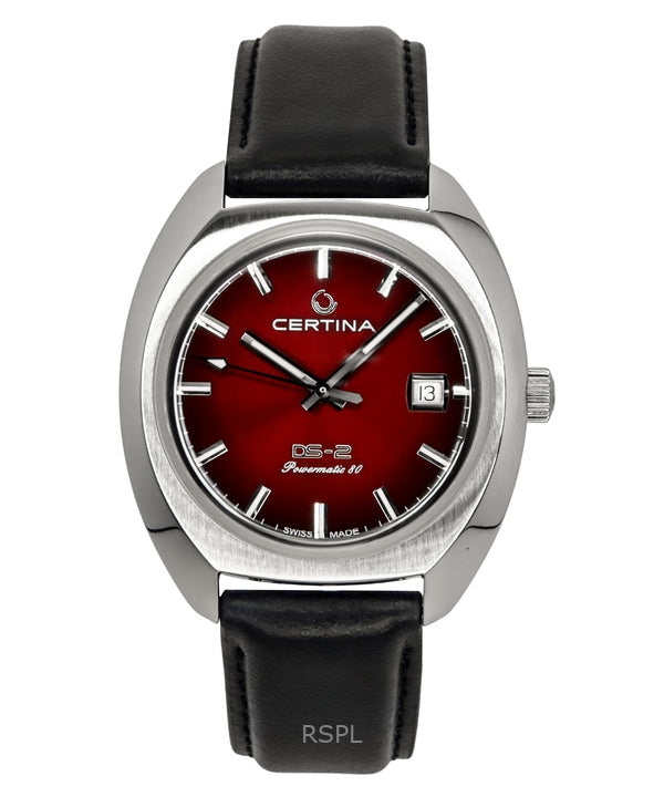 Certina DS-2, orologio da uomo subacqueo automatico con cinturino in pelle e quadrante rosso, C024.407.17.421.00, 200 m