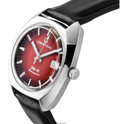 Certina DS-2, orologio da uomo subacqueo automatico con cinturino in pelle e quadrante rosso, C024.407.17.421.00, 200 m