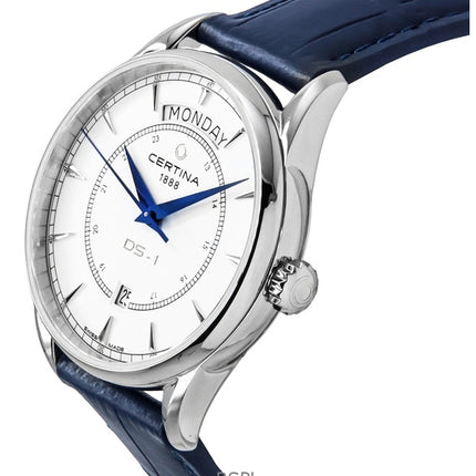 Certina DS-1 Day-Date, cinturino in pelle, quadrante bianco, automatico, C029.430.16.011.00, orologio da uomo 100M