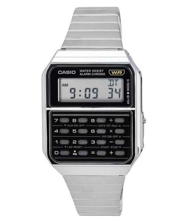 Orologio da uomo Casio vintage con calcolatrice digitale in acciaio inossidabile al quarzo CA-500WE-1A