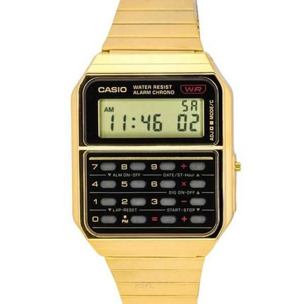 Orologio da uomo Casio vintage con calcolatrice digitale tono oro al quarzo in acciaio inossidabile CA-500WEG-1A