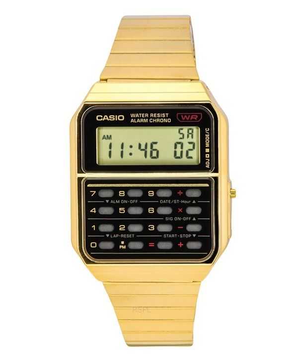 Orologio da uomo Casio vintage con calcolatrice digitale tono oro al quarzo in acciaio inossidabile CA-500WEG-1A