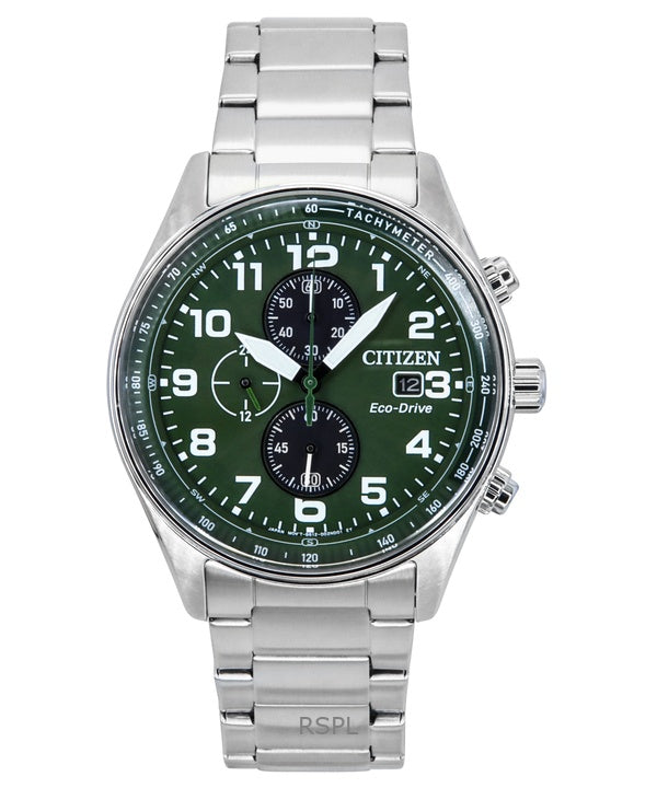 Orologio da uomo Citizen Eco-Drive Cronografo in acciaio inossidabile con quadrante verde CA0770-72X 100M