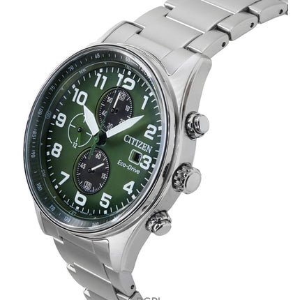 Orologio da uomo Citizen Eco-Drive Cronografo in acciaio inossidabile con quadrante verde CA0770-72X 100M