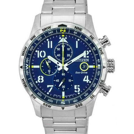 Orologio da uomo Citizen Pilot in acciaio inossidabile con quadrante blu cronografo Eco-Drive CA0790-83L 100M