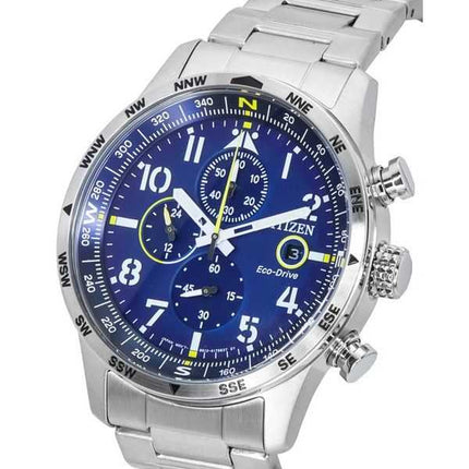 Orologio da uomo Citizen Pilot in acciaio inossidabile con quadrante blu cronografo Eco-Drive CA0790-83L 100M