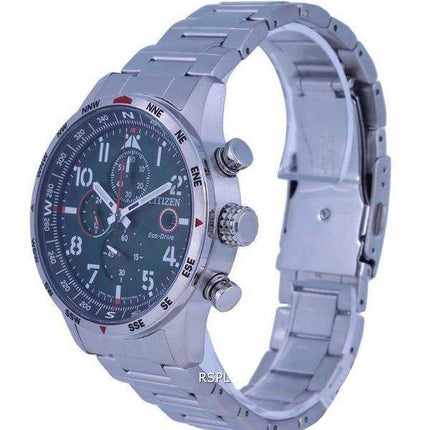 Orologio da uomo Citizen Aviator Eco-Drive cronografo in acciaio inossidabile quadrante verde CA0791-81X 100M