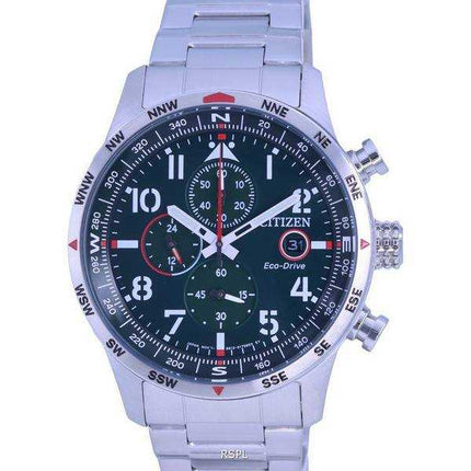 Orologio da uomo Citizen Aviator Eco-Drive cronografo in acciaio inossidabile quadrante verde CA0791-81X 100M