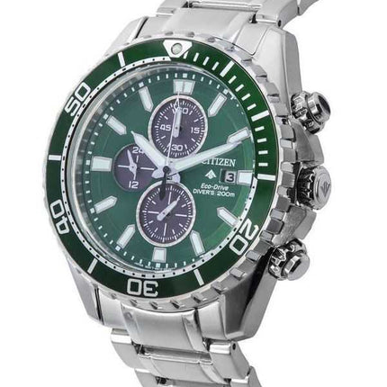 Orologio da uomo Citizen Promaster Chronograph Green Dial Eco-Drive Diver&#39;s CA0820-50X 200M