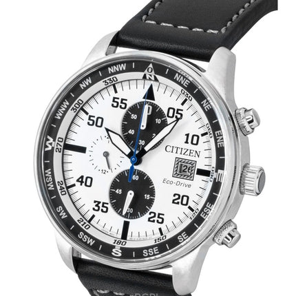 Orologio da uomo Citizen Eco-Drive Aviator Cronografo con cinturino in pelle e quadrante bianco CA0880-07A 100M