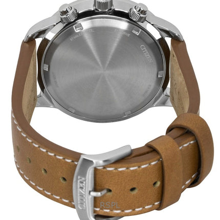 Orologio da uomo Citizen Eco-Drive Aviator Cronografo con cinturino in pelle e quadrante beige CA0880-15X 100M