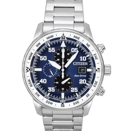 Orologio da uomo Citizen Eco-Drive Aviator Chronograph in acciaio inossidabile con quadrante blu CA0880-58L 100M
