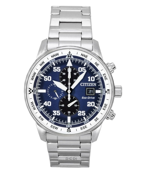 Orologio da uomo Citizen Eco-Drive Aviator Chronograph in acciaio inossidabile con quadrante blu CA0880-58L 100M