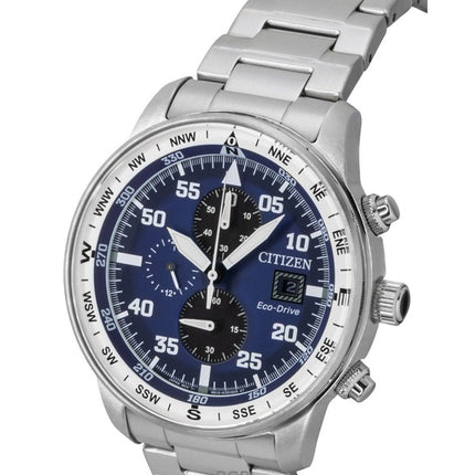Orologio da uomo Citizen Eco-Drive Aviator Chronograph in acciaio inossidabile con quadrante blu CA0880-58L 100M