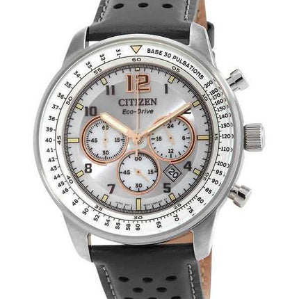 Orologio da uomo Citizen Cronografo Cinturino in pelle Quadrante grigio Eco-Drive CA4500-24H 100M